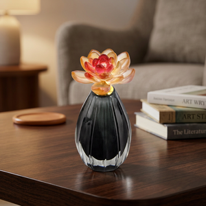 Crystal Coast Glass Flower Cap <b>Bottle</b> Perfume Container Easy Open End Black Body Amber Petal <b>Stopper</b> Home Fragrance Decorative - Product Image 3