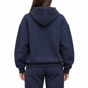 Sweat à capuche oversize pour femme, 100% coton molletonné, couleur unie, épaules tombantes, avec poches, vêtement d'automne - Product Image 3
