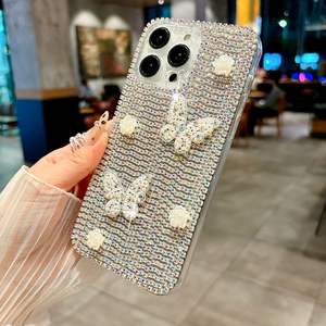 Luxe plein diamant pour iPhone 16Pro coque de <span class=keywords><strong>téléphone</strong></span> 15Max Bling cristal papillon 14Plus brillant perle fleur 13 Anti-chute 12 couverture - Product Image 5