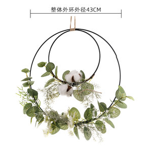 Zhinia – couronne double anneau en coton, eucalyptus blanc, fleur artificielle, décoration murale suspendue pour mariage, décoration de la maison CF01070 - Product Image 4