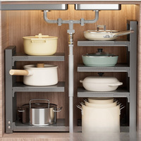 Étagère de rangement ajustable à 2/3/4 niveaux pour casseroles et poêles, étagère de rangement sous l'évier, pour le rangement des placards de cuisine