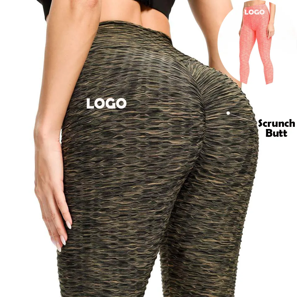 Custom Logo Women Gym High Waist Buttock Sport Yoga Pant Jacquard Fitness Yoga Scrunch Butt Lift Leggings Summer Style