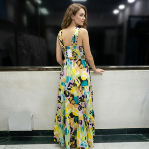 Boho Maxi <b>Dress</b> Spaghetti Strap Backless Geometric Print Chiffon A-Line Loose Summer Casual <b>Dress</b> - Product Image 1