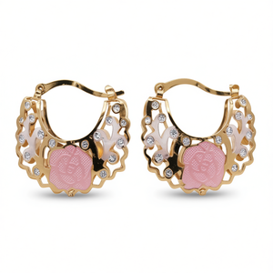 Pendientes de Aro Chapados en Oro E4545 con Diseño de Flor Rosa para Mujer, Uso Diario Romántico - Product Image 1