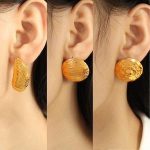 <b>Stud</b> Earrings 18k Gold Plated <b>Titanium</b> Steel Irregular Textured Teardrop Shape Unisex Fashion Jewelry - Product Image 4