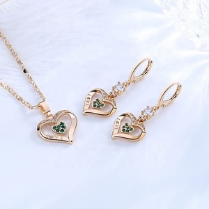 Luxury <b>Bridesmaid</b> Heart-Shaped Green Zirconia 18K Gold Plated Necklace and Earrings <b>Jewelry</b> <b>Set</b> for Women Wedding & Party - Product Image 3
