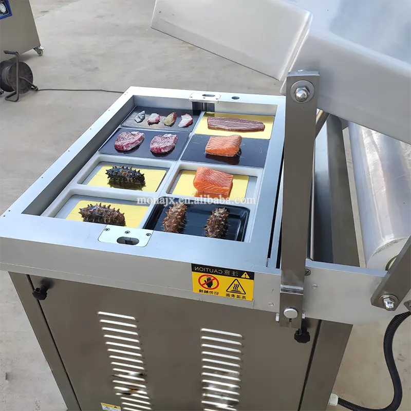 Vakumlu hazır yemek tepsisi yapıştırma makinesi vakum cilt paketleme makinesi tepsisi mühürleyen pişmiş gıda vakum cilt paketleme makinesi