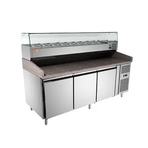 Refrigerador comercial de aço inoxidável para pizza, trabalho de pizza, preparação de mesa, frigorífico para restaurante de cozinha