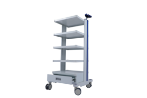 Chariots médicaux HOCHEY pour hôpitaux avec équipement de salle d'opération intégré et espacement des plateaux réglable - Product Image 5