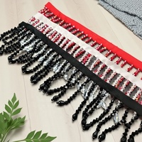 Meetee HD024 Accessoires de décoration de vêtement Garniture de pompon en polyester en gros avec perles pour costumes de performance