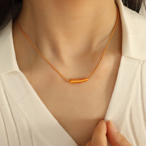 Geometric <b>Titanium</b> Steel Necklace Gold <b>Chain</b> Simple Clavicle Pendant For Women Gift Jewelry - Product Image 4