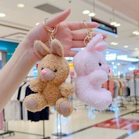 Porte-clés en peluche douce en forme de couple d'ours et de lapin, avec lumière, dessin animé mignon, mini pendentif pour sac, ours rose et lapin en peluche, cadeaux
