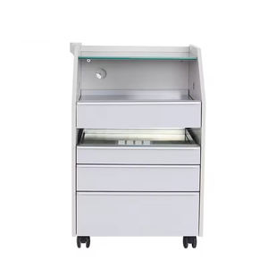 Chariot de pédicure en verre blanc avec loupe et lumière LED pour salon de manucure, mobilier et équipement - Product Image 2