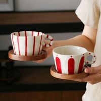 Mug en céramique vintage rayé peint à la main, style Instagram, origine Chaozhou, pour petit-déjeuner, lait, céréales, latte et café