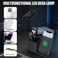 Lampe de bureau LED multifonctionnelle avec chargeur sans fil, porte-stylo, charge rapide 15W, lampe de table à intensité variable pour accessoires de bureau à domicile
