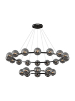 Lustre rond moderne en or multi-couches avec abat-jour en verre ambré et éclairage LED pour salon de villa, entrée et grenier