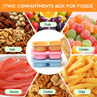 Boîte à goûter bento en silicone réutilisable et mignonne avec deux compartiments et un récipient à sauce, boîte à lunch pliable et étanche pour adultes et enfants