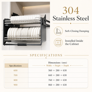 Tunosen moderno armadio da cucina dell'hotel cestello di sollevamento in acciaio <span class=keywords><strong>inox</strong></span> 304Ss <span class=keywords><strong>scolapiatti</strong></span> 2 ripiani Multi-funzione ascensore 3 anni - Product Image 3