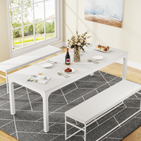 Table de salle à manger carrée blanche d'intérieur et d'extérieur, table de salle à manger en bois pour restaurant