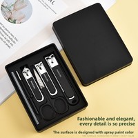 Kit de soin des ongles compact et portable en acier au carbone anti-éclaboussures 6 pièces avec ciseaux à pointe inclinée et accessoires pour étui