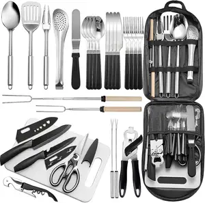 Portátil Camping Utensílio De Cozinha Set 27 Piece Kit Panelas, Cozinhar Ao Ar Livre e Grelhar Utensílio Organizador Travel Set Para Churrasco