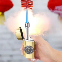 Briquet à allumage direct à flamme bleue en alliage, étanche au vent, télescopique, avec montre à quartz intégrée, anti-brûlure, allumage à une touche
