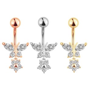 Gioielli per <span class=keywords><strong>Piercing</strong></span> Corporeo in Acciaio Inossidabile con <span class=keywords><strong>Farfalla</strong></span> Incastonata di Zirconi, Ciondolo per <span class=keywords><strong>Piercing</strong></span> all'<span class=keywords><strong>Ombelico</strong></span> - Product Image 4