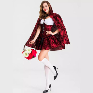 Moda <span class=keywords><strong>Sexy</strong></span> Halloween adulto reina disfraz bruja vestir estilo gótico vampiro pequeño sombrero rojo capa - Product Image 4