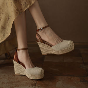 WETKISS Factory OEM Boho Styles sandali estivi in lino a punta stretta con cinturino alla caviglia espadrillas sandali da donna sandali con zeppa - Product Image 5