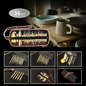 Xinbowen outils en argile artisanat 35 pièces outils de sculpture en argile poterie outil de sculpture et <span class=keywords><strong>céramique</strong></span> poignée en bois modélisation - Product Image 3