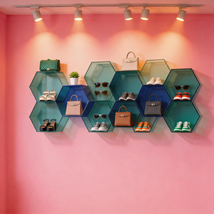 Moderno Estante de Pared Hexagonal, Juego de Estantes de Plástico para Exhibición de Zapatos y Accesorios, Uso en Interiores - Product Image 1