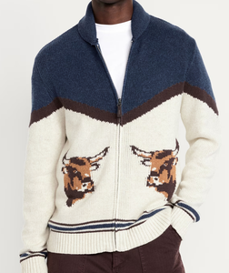 Cardigan da Uomo con Collo a Scialle e Zip, Motivo Toro Occidentale, <span class=keywords><strong>Maglia</strong></span> Calda Invernale - Product Image 4
