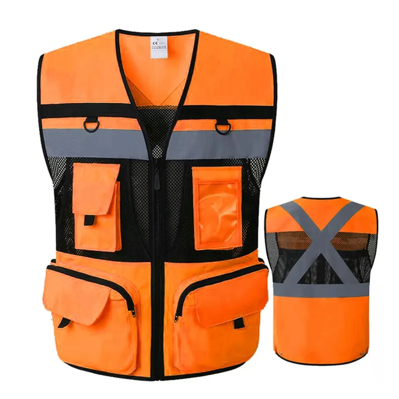 9 túi xe máy màu cam mùa hè lưới vest phản quang an toàn vest khả năng hiển thị cao đêm cảnh báo an toàn áo cho xe hơi