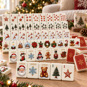 Jeu de Mahjong Américain de Noël – Tuiles Festives en Acrylique avec Dos Flocon de Neige <span class=keywords><strong>Rouge</strong></span> – Jeu de Fête pour Soirées Hivernales Confortables - Product Image 4