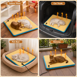 Tapis chauffant pour animaux de compagnie ZT, rayé, rectangulaire, lit pour chat, coussin en peluche chaud, utilisation hivernale, facile à nettoyer, design moderne - Product Image 4