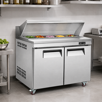 Refrigerador comercial de mostrador para ensaladas, de acero inoxidable, con puerta doble y cúpula de vidrio; armario refrigerad
