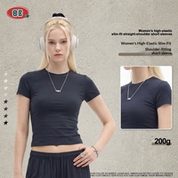 T-shirt décontracté sport pour femme, coupe slim, épaules tombantes, couleur unie, manches courtes, en coton et élasthanne, sans repassage - Collection été One Piece
