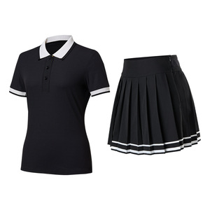 Ensemble élégant pour femmes, haut polo et jupe plissée, 2 pièces, couleur contrastée, respirant et doux, ensemble de jupe pour pickleball, badminton, tennis - Product Image 6