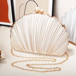 Nuevo Diseño, Bolso de Mano Tipo Clutch de Satén Plisado Color Albaricoque, para Vestidos de Fiesta, Bolso de Noche para Mujer - Product Image 5