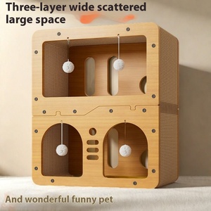 Meilleures ventes : Villa griffoir pour chat de style TV, spacieuse, à double niveau, avec tapis à gratter et jouet pour petit chaton - Product Image 5