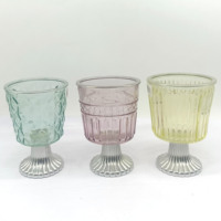 Verrerie de Style Vintage incassable tasse à boire colorée personnalisée gobelet rose menthe jaune clair avec support de tige de tasse plaqué argent