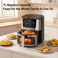 Friteuse à air électrique 7L 1501-2000W avec 8 menus prédéfinis à une touche, fenêtre panoramique, cuisson sans huile et faible en gras pour la maison
