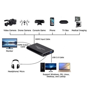 Tarjeta de Captura de Video, Tarjeta de Grabación de Cámara para Transmisión en Vivo, Grabadora USB 3.0 4K HD para Juegos, Compatible con <span class=keywords><strong>Steam</strong></span> Deck, Negra - Product Image 5