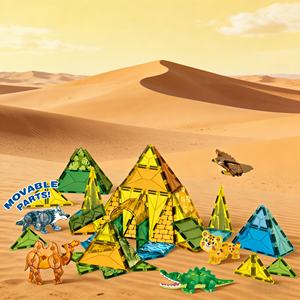 Ensemble de jouets dinosaures à aimants puissants, blocs magnétiques en plastique imprimés multicolores, coffret cadeau éducatif, tuiles de <span class=keywords><strong>construction</strong></span> pour zoo - Product Image 1