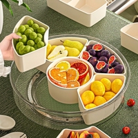 Ronde draaibare snack schaal met deksel, fruitbak met 6 compartimenten, plastic voedsel opbergdoos met handvat voor koelkast, picknick, feestje