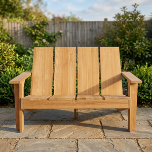 Banc d'extérieur en teck massif 2 places avec dossier haut, chaise de jardin pour terrasse - Product Image 3
