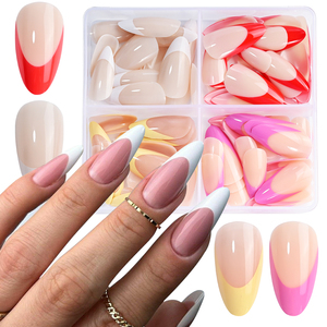 96 pièces/boîte acrylique français faux ongles amande pointe 4 grilles rose <span class=keywords><strong>rouge</strong></span> <span class=keywords><strong>blanc</strong></span> faux ongles artificiels <span class=keywords><strong>Gel</strong></span> doux court presse sur les ongles - Product Image 1