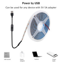 Kit de ruban LED flexible 8mm 60LEDs/120LEDs/M avec câble d'alimentation USB + 5V 2835, ruban LED dimmable pour éclairage de chambre, armoire, télévision