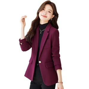 Women's Woolen Blazer Purple Military Green Navy Blue Solid Color Anti-Wrinkle Professional Office Wear - Product Image 5
