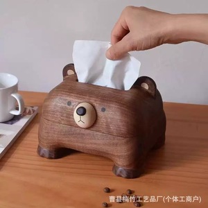 Caja de pañuelos de madera de nogal con forma de oso, 2L, hecha a mano, para almacenamiento en escritorio, hogar u oficina - Product Image 4